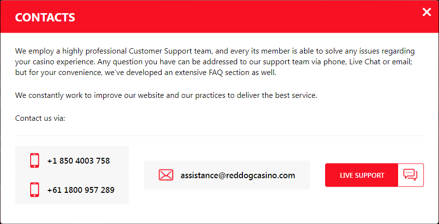 Red Dog Casino Support